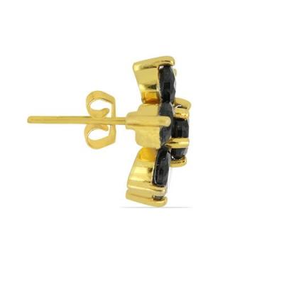 BUY NATURAL BLACK SAPPHIRE GEMSTONE FLOWER BRASS EARRINGS